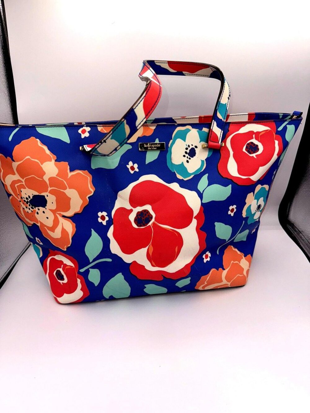 Kate Spade New York Blue Floral Tote Bag Large Multicolor Shoulder Purse